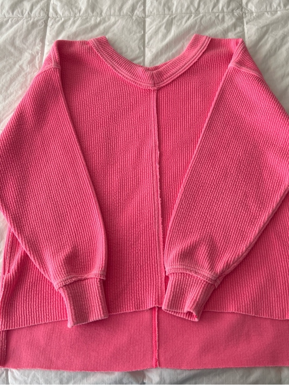 aerie Hot Pink V-Neck Ribbed Pullover Sweater
